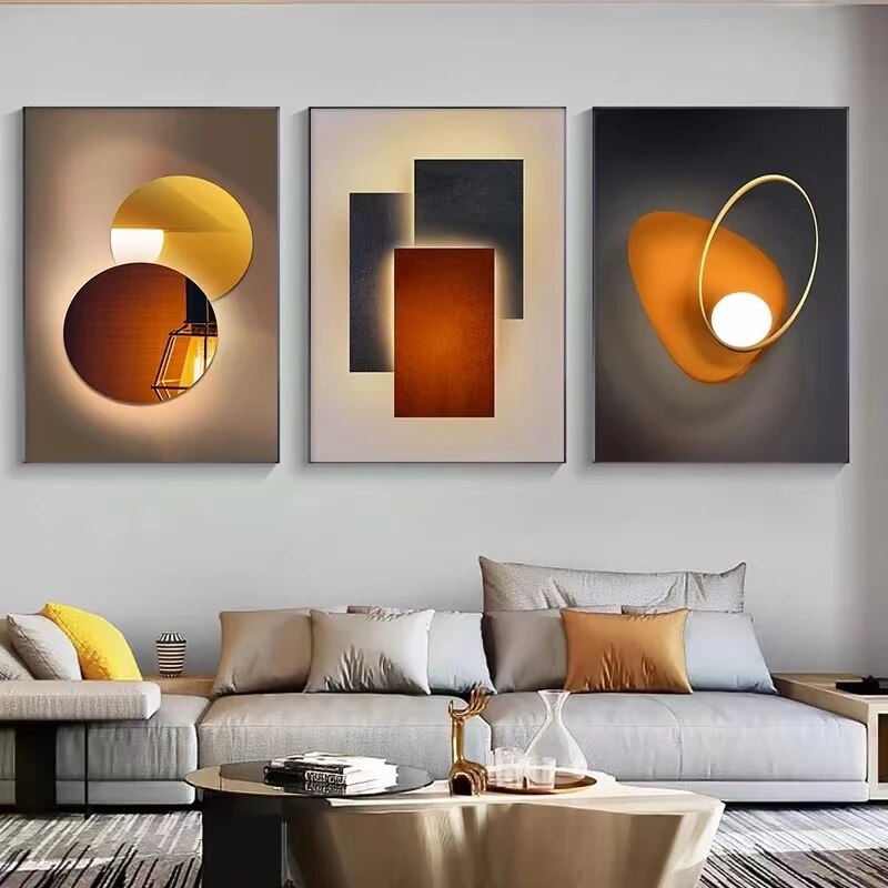 Home Decor Orange - Pintura en lienzo geométrica abstracta minimalista