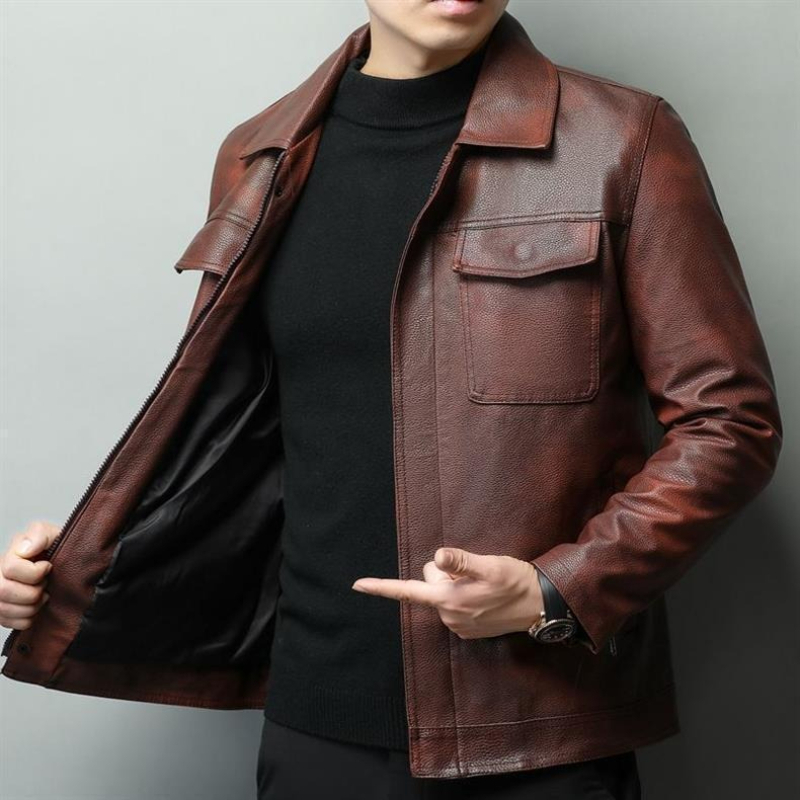 Cowhide Rug Faux - Chaqueta de motociclista de cuero de