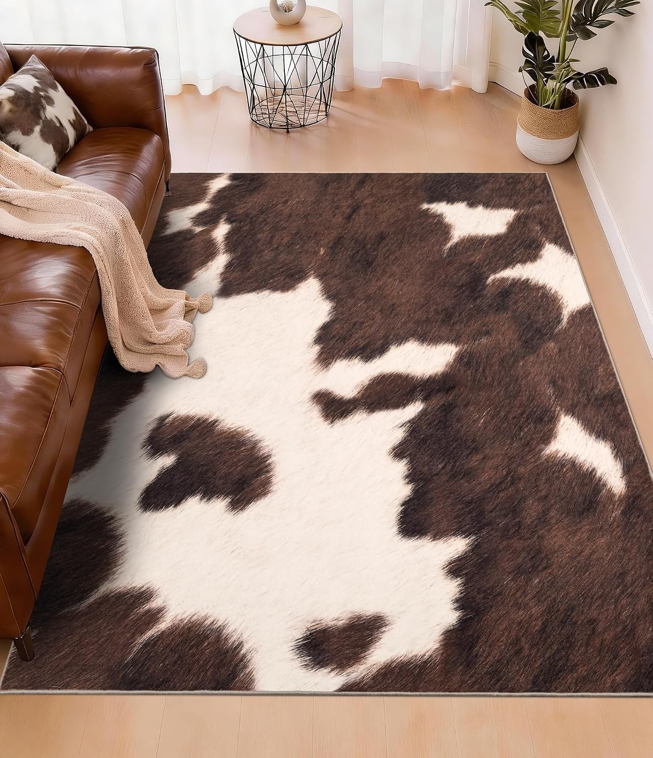 Cowhide Rug Faux - Alfombra de piel sintética marrón, alfombra