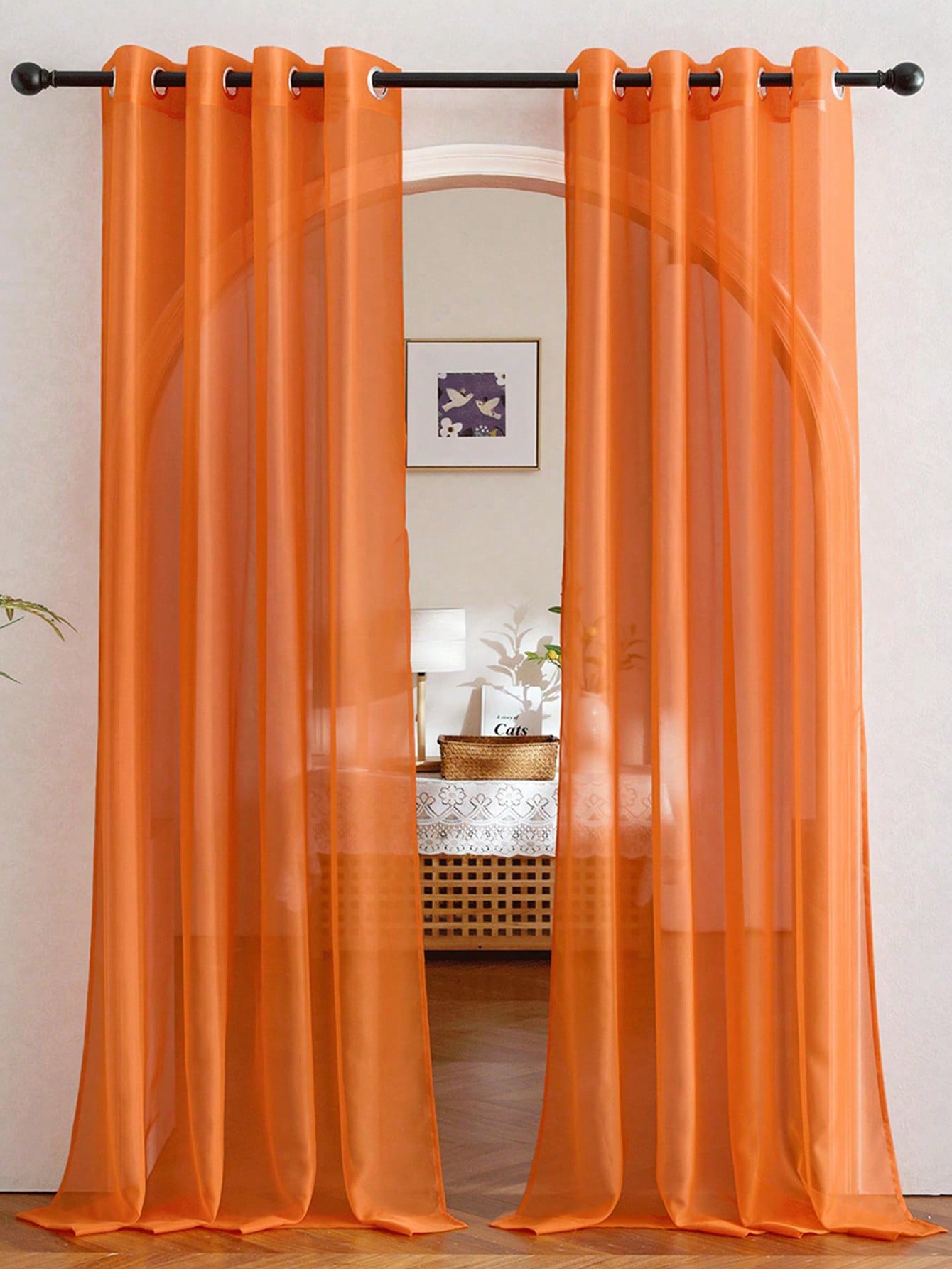 Home Decor Orange - 1 cortina elegante de organza transparente