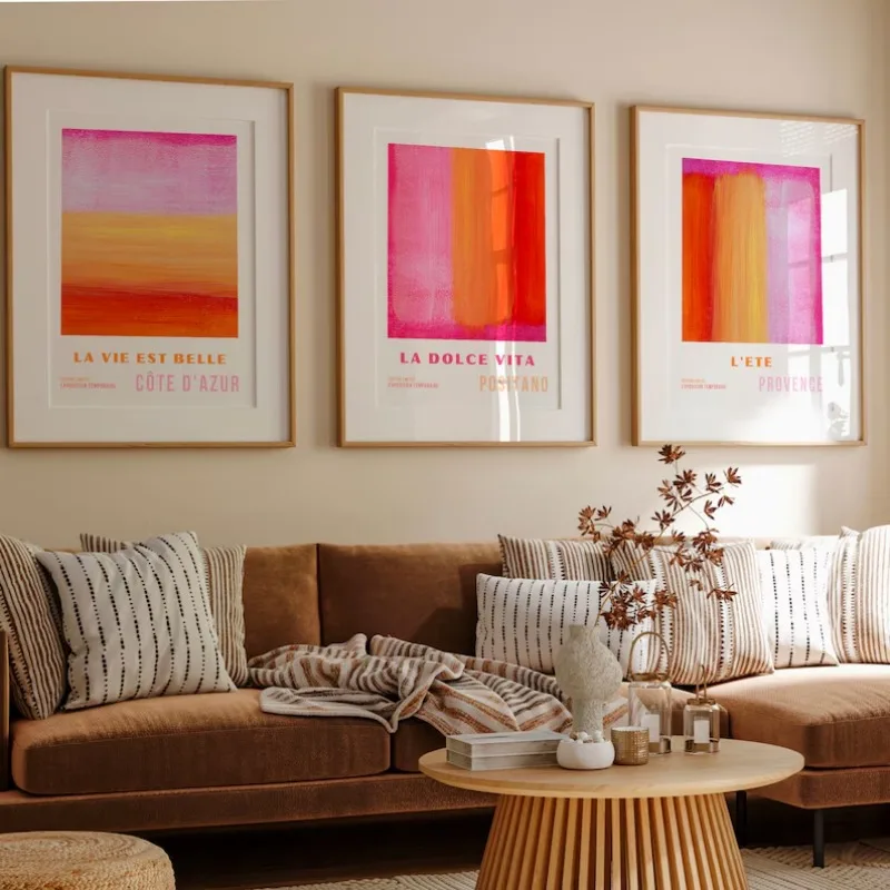 Home Decor Orange - Póster Artístico Abstracto Rosa y Naranja,