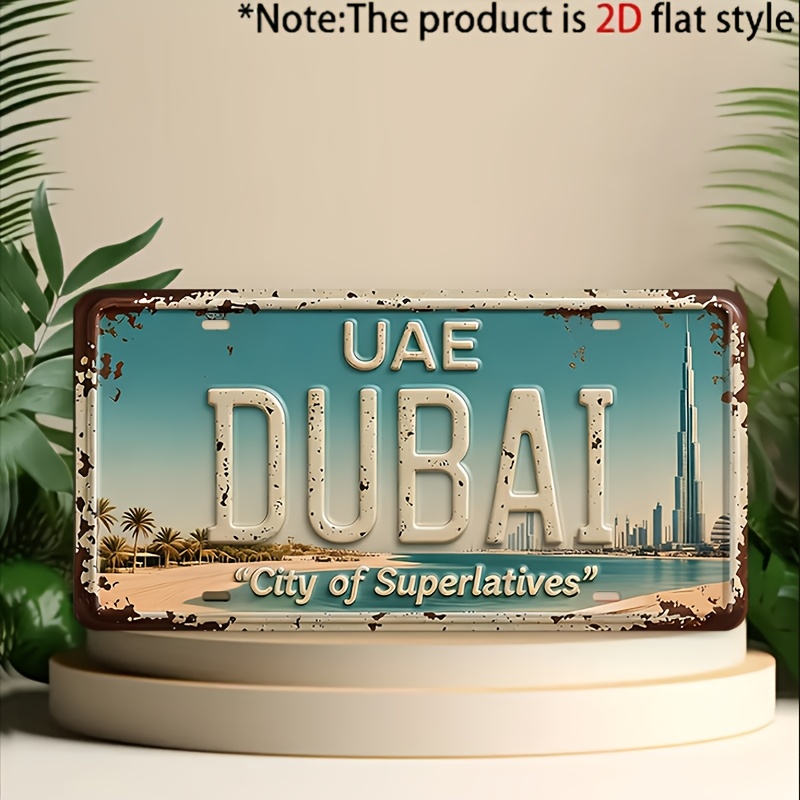 Home Decor Dubai - Placa Decorativa Metálica Vintage de Dubái,