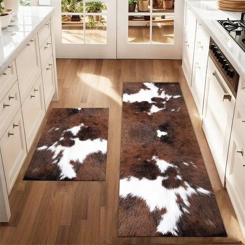 Cowhide Rug Faux - VIKAMA 1/2 Piezas Alfombra de Cocina