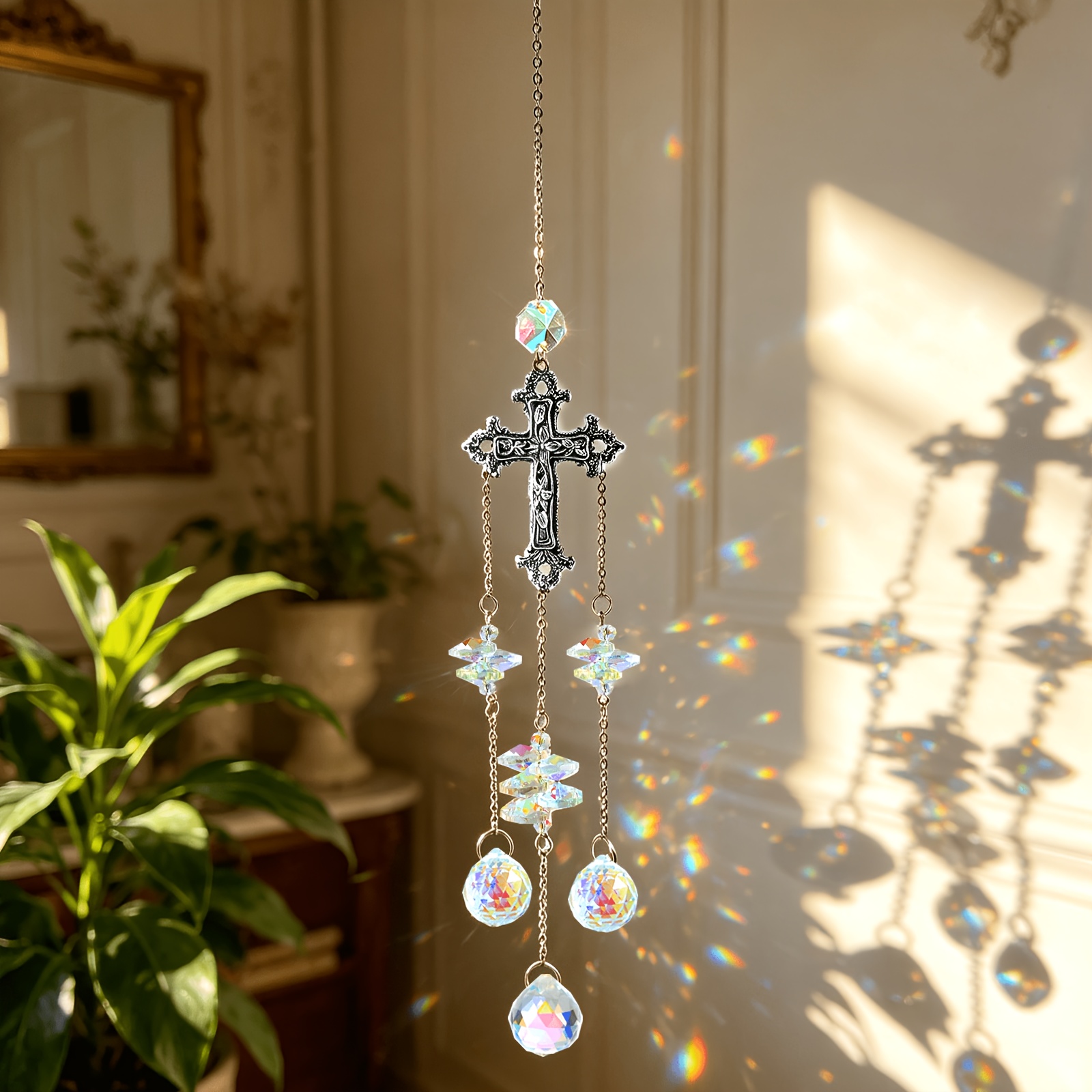 Crystal Sun Catcher - Atrapasueños en Forma de Cruz, Prisma