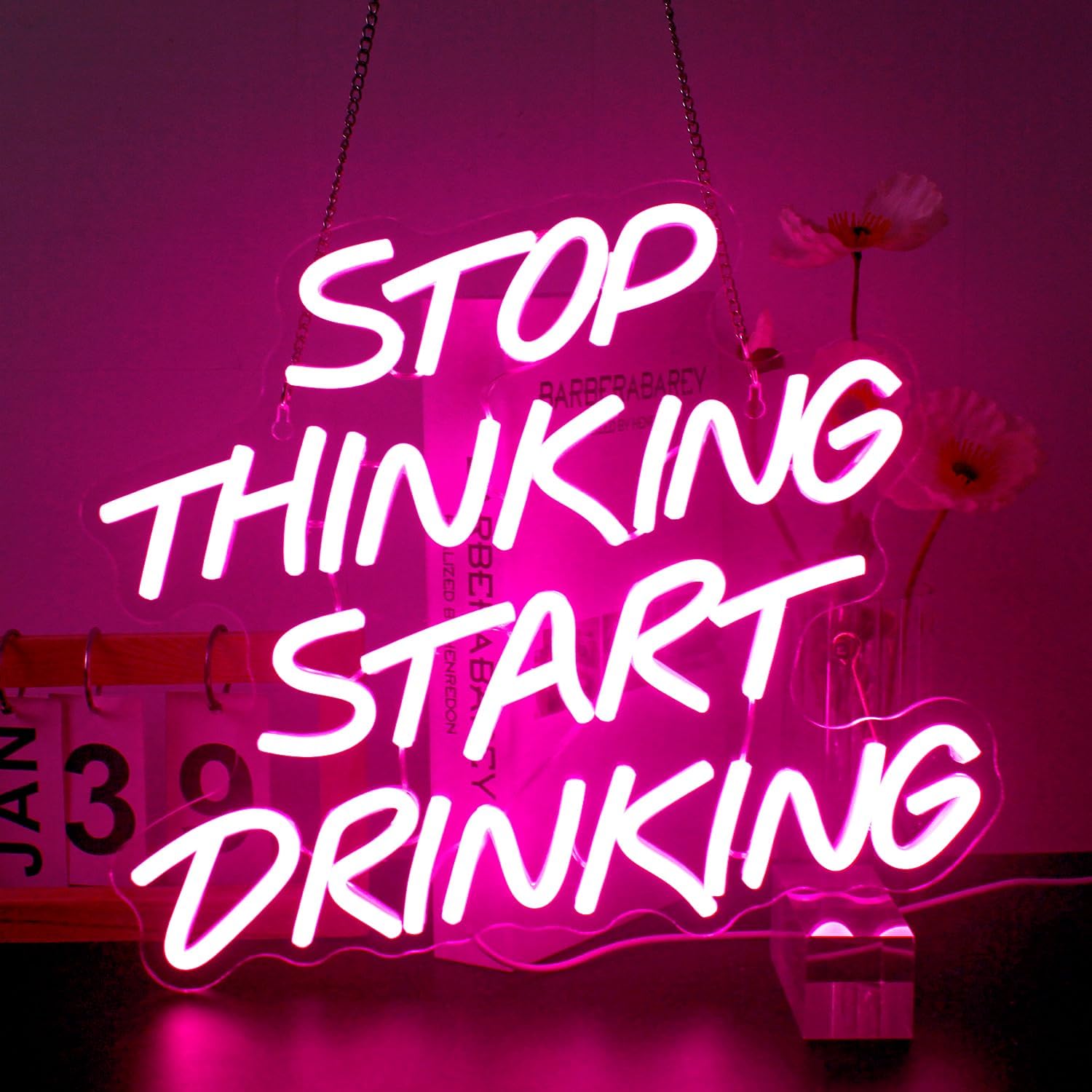 Home Decor Quotes Ideas - Stop Thinking Start Drinking-letrero de neón