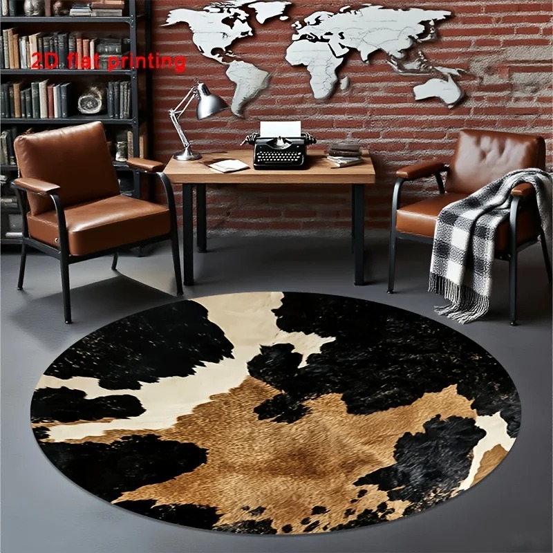 Cowhide Rug Faux - Alfombra redonda de imitación de piel