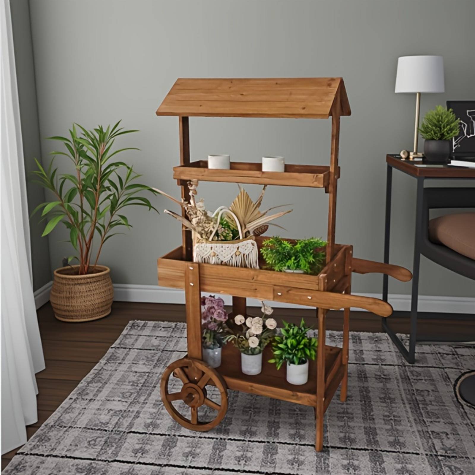 Carrito de flores de madera co - Home Decor Flowers reseña y precio