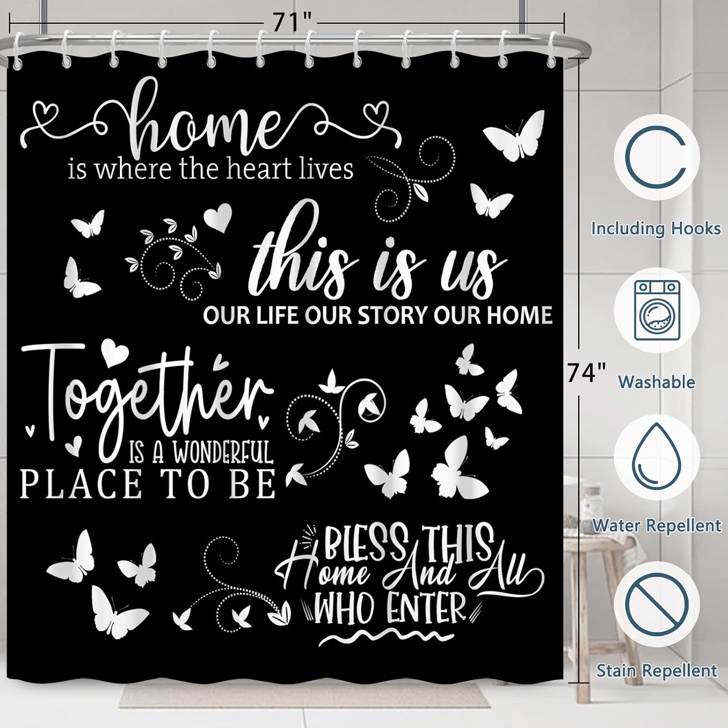 Cortina de Ducha Negra con Fra - Home Decor Quotes Ideas reseña y precio